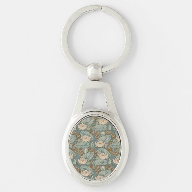 Water Lilies Lily Art Nouveau Nature Keychain (Front)