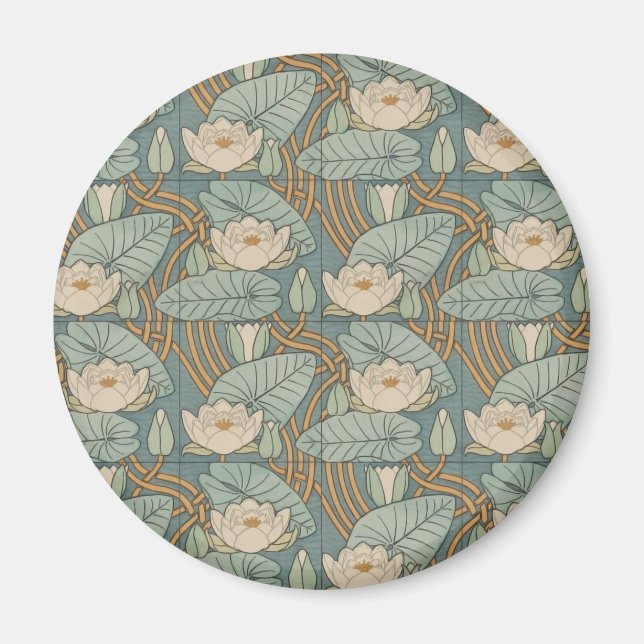 Water Lilies Lily Art Nouveau Nature Magnet (Front)
