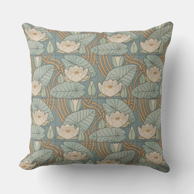 Water Lilies Lily Art Nouveau Nature Outdoor Pillow (Front)