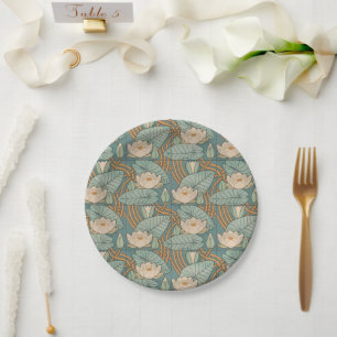 Water Lilies Lily Art Nouveau Nature Paper Plate