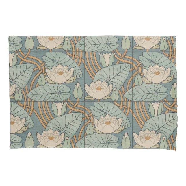 Water Lilies Lily Art Nouveau Nature Pillowcase (Front)