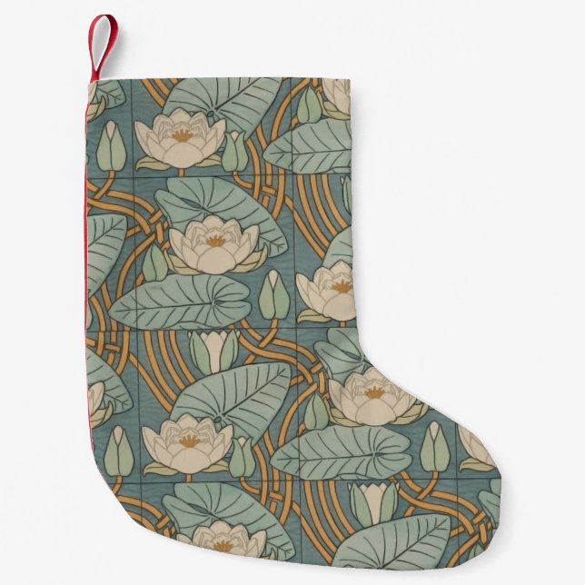 Water Lilies Lily Art Nouveau Nature Small Christmas Stocking (Front)