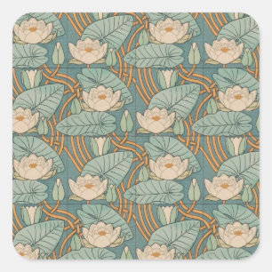 Water Lilies Lily Art Nouveau Nature Square Sticker