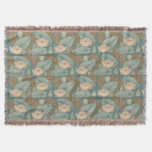 Water Lilies Lily Art Nouveau Nature Throw Blanket