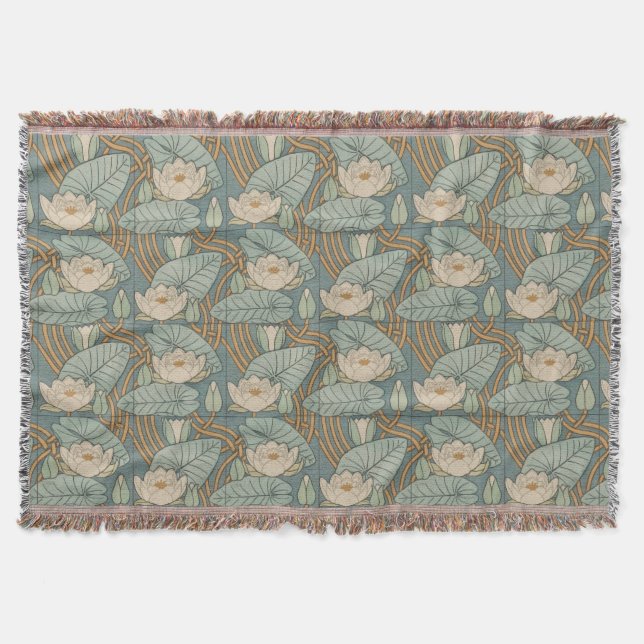 Water Lilies Lily Art Nouveau Nature Throw Blanket (Front)
