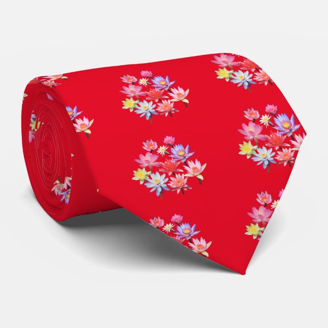 Water Lilies & Lotus Tie (Rolled)