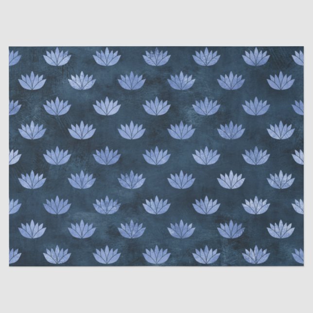 Water Lilies on Dark Blue Decoupage Tissue Paper (Front)