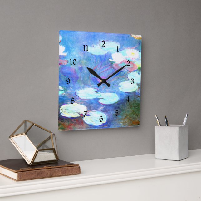 Water Lilies, Pink - Beautiful art by Claude Monet Square Wall Clock (Office)
