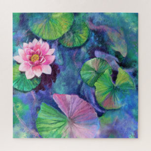Water Lilies Pink Flower Jigsaw Puzzle - Painting