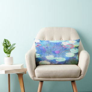 Water Lilies, Pink, painting by Claude Monet Lumbar Pillow