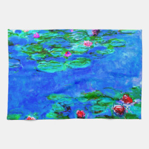Water Lilies, Red, by Oscar-Claude Monet Kitchen Towel