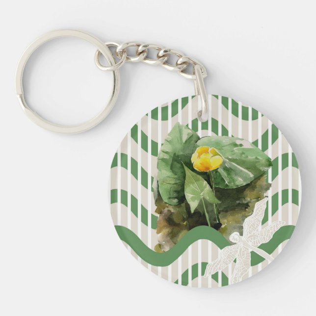 Water Lilies watercolor striped seamlesstexture Keychain (Front)