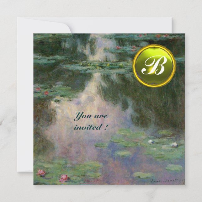 WATER LILIES /YELLOW GEMSTONE MONOGRAM INVITATION (Front)