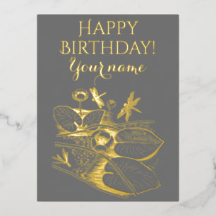 Water-lilies yellow graphic Foil Holiday Postcard