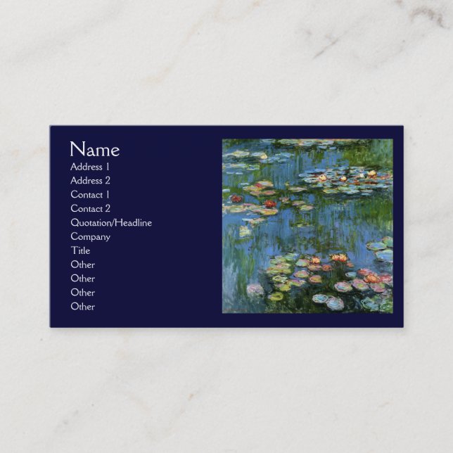 Water Lillies by Monet Business Card (Front)