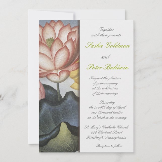 Water Lilly Floral Wedding Invitation (Front)