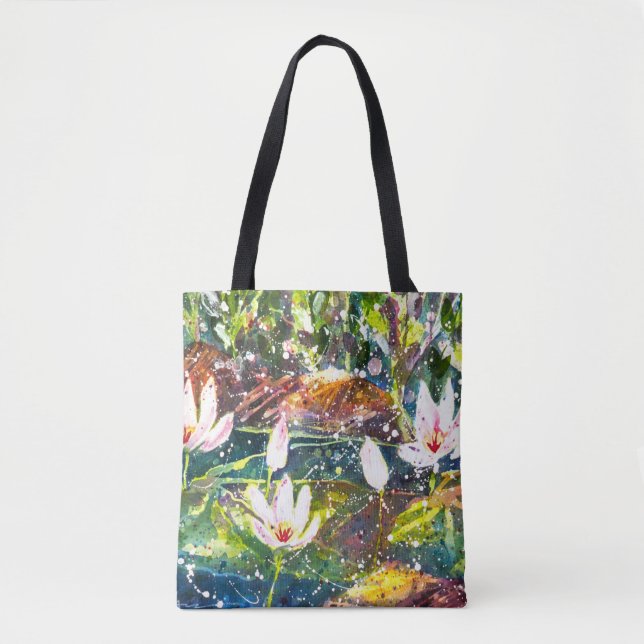 Water Lilly Pond watercolor tote bag (Front)