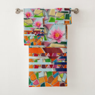 Water Lily Abstract Mosaic Pattern Bath Towel Set