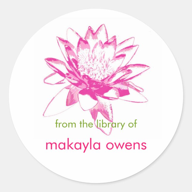 Water Lily Bookplates Classic Round Sticker (Front)