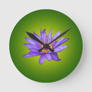 Water Lily Flower Pond Aquatic Purple Water Bloom Round Clock