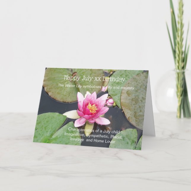 Water Lily July Birthday Card (Front)
