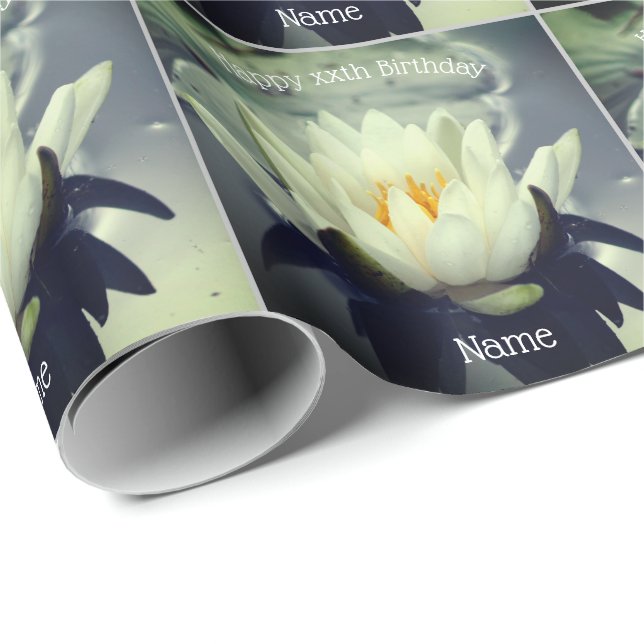 Water Lily Lotus Flower Personalized Birthday  Wrapping Paper (Roll Corner)