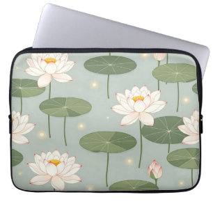 Water Lily Lotus Pond Pattern Laptop Sleeve