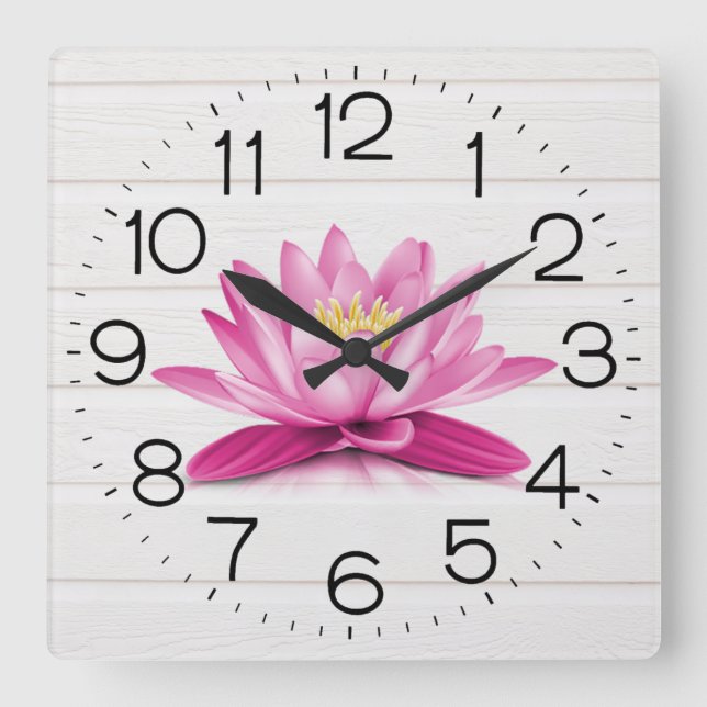 Water Lily On White Wood  Square Wall Clock (Front)