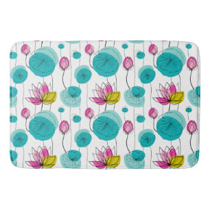 Water Lily Pads Flowers Bold Bright Colours Bath Mat