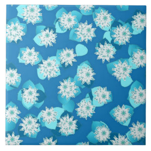Water Lily pattern, turquoise, blue and white Tile