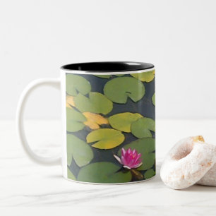 Water Lily Pond Flower Painting  Two-Tone Coffee Mug