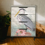 Water Lily Pond Grey Heron Vintage Decoupage Art Tissue Paper<br><div class="desc">Right hand side for doors. 1 of 2 coordinating images. This is a vertical design layout that has a matching design when used together will create two large sized facing doors or one large surface. The design is placed over a rustic creamy white crackle painted weathered background that also has...</div>