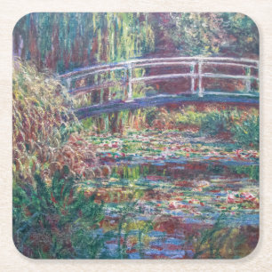 Water Lily Pond (Harmonie Rose), Monet Square Paper Coaster