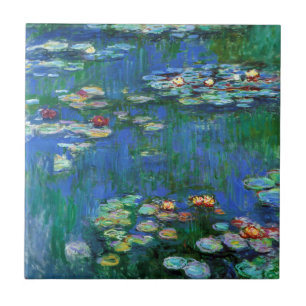 Water Lily Pond in Blue Impressionism Tile