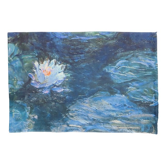 Water Lily Pond in Blue Monet Fine Art Pillowcase (Front)