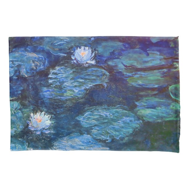 Water Lily Pond in Blue Monet Fine Art Pillowcase (Front)