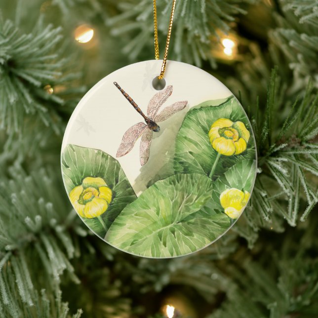 water-lily watercolor ceramic ornament (Tree)