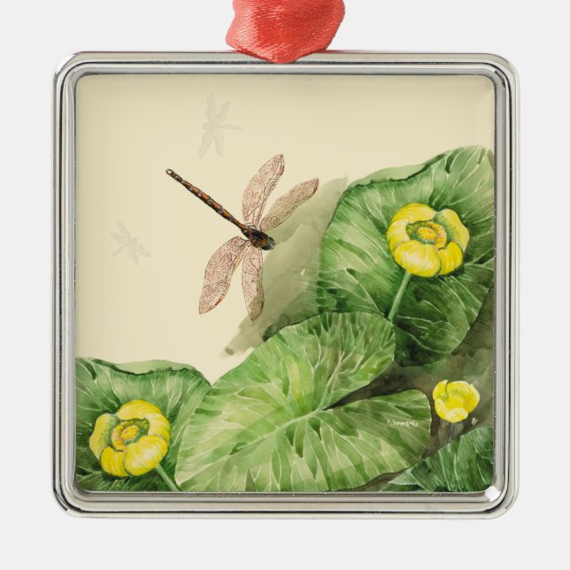 water-lily watercolor metal ornament (Front)