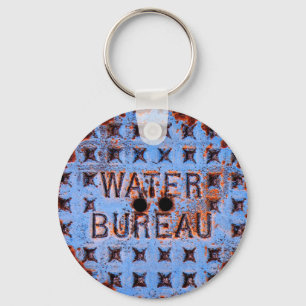 Water Manhole Cover. Rustic. California Keychain