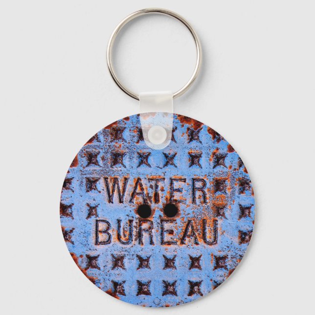 Water Manhole Cover. Rustic. California Keychain (Front)