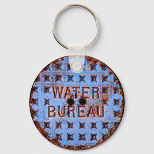 Water Manhole Cover. Rustic. California Keychain