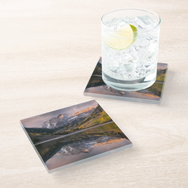 Water | Maroon Bells Colorado Glass Coaster (Angled)