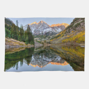 Water Maroon Bells Lake Aspen Trees Kitchen Towel