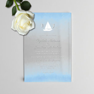 Water Meets Sky Watercolor Wedding Acrylic Invitations