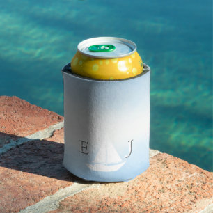 Water Meets Sky Watercolor Wedding Can Cooler