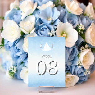 Water Meets Sky Watercolor Wedding Table Number