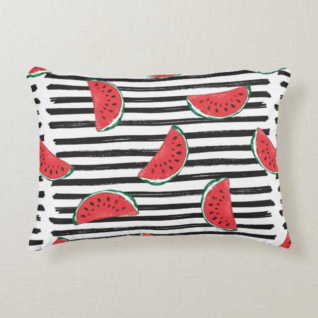 Water Melon Seamless Pattern Striped Accent Pillow (Front)