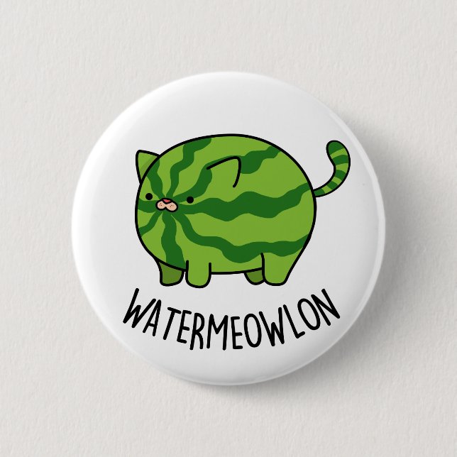 Water-meow-lon Funny Watermelon Cat Pun 2 Inch Round Button (Front)