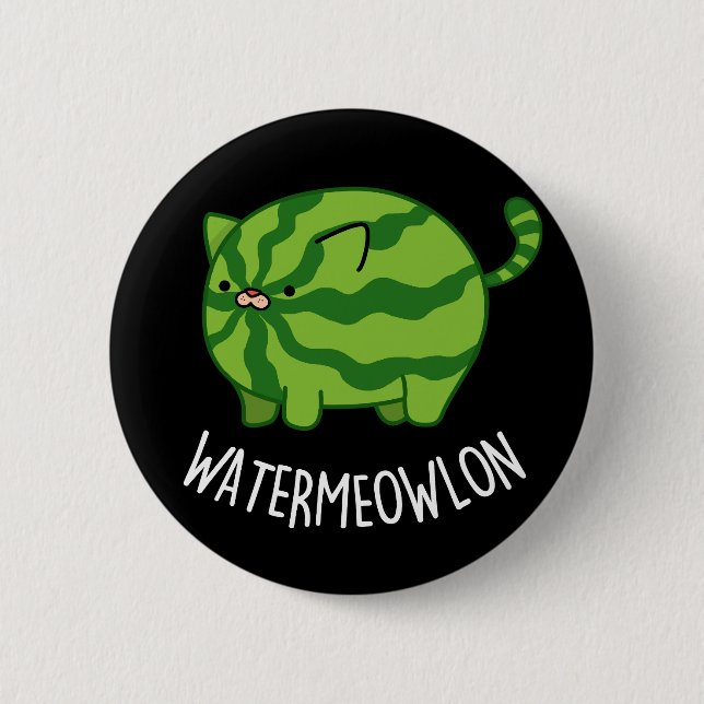 Water-meow-lon Funny Watermelon Cat Pun Dark BG 2 Inch Round Button (Front)