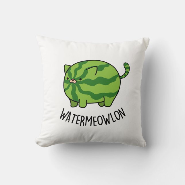 Water-meow-lon Funny Watermelon Cat Pun  Throw Pillow (Front)